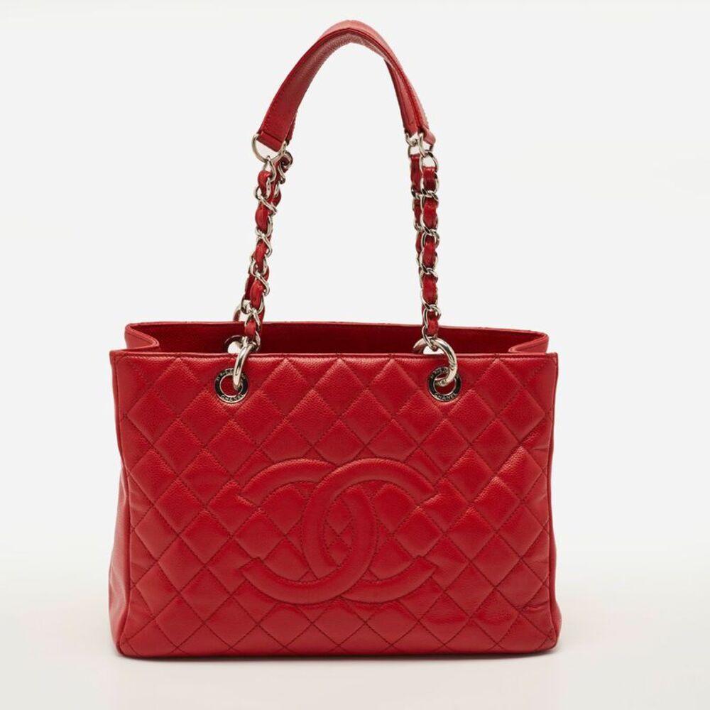 Chanel Gst Red Quilted Caviar Leather Grand Shopping Tote